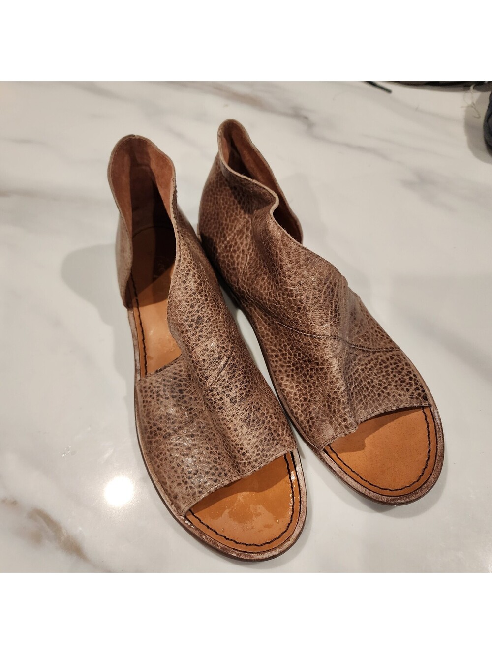 Free People Women’s Brown Leather Open Toe Cutout Booties EU 40 / US 9